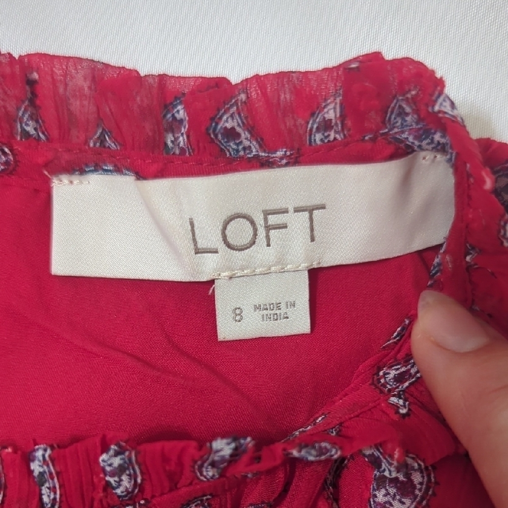 LOFT Paisley Mini Dress, Color Red/White Size 8 - Picture 8 of 16